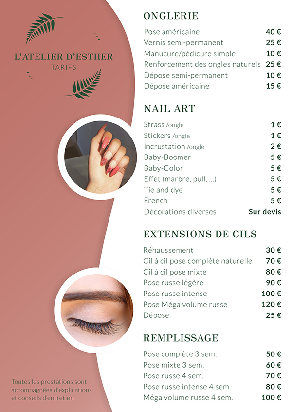 Flyer A5 pour L'Atelier d'Esther