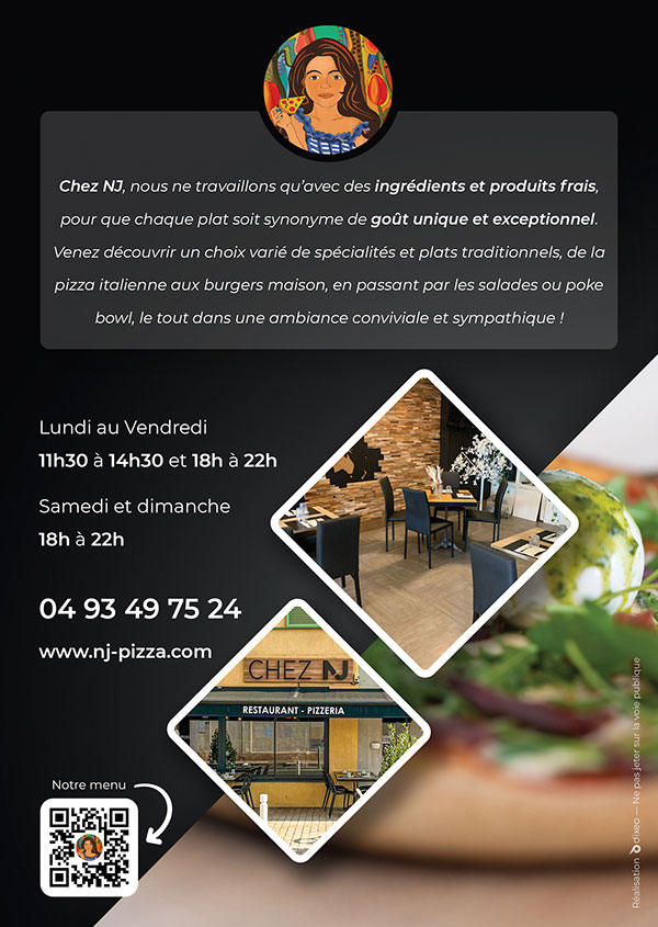 Flyer A5 pour le restaurant Chez NJ (verso)